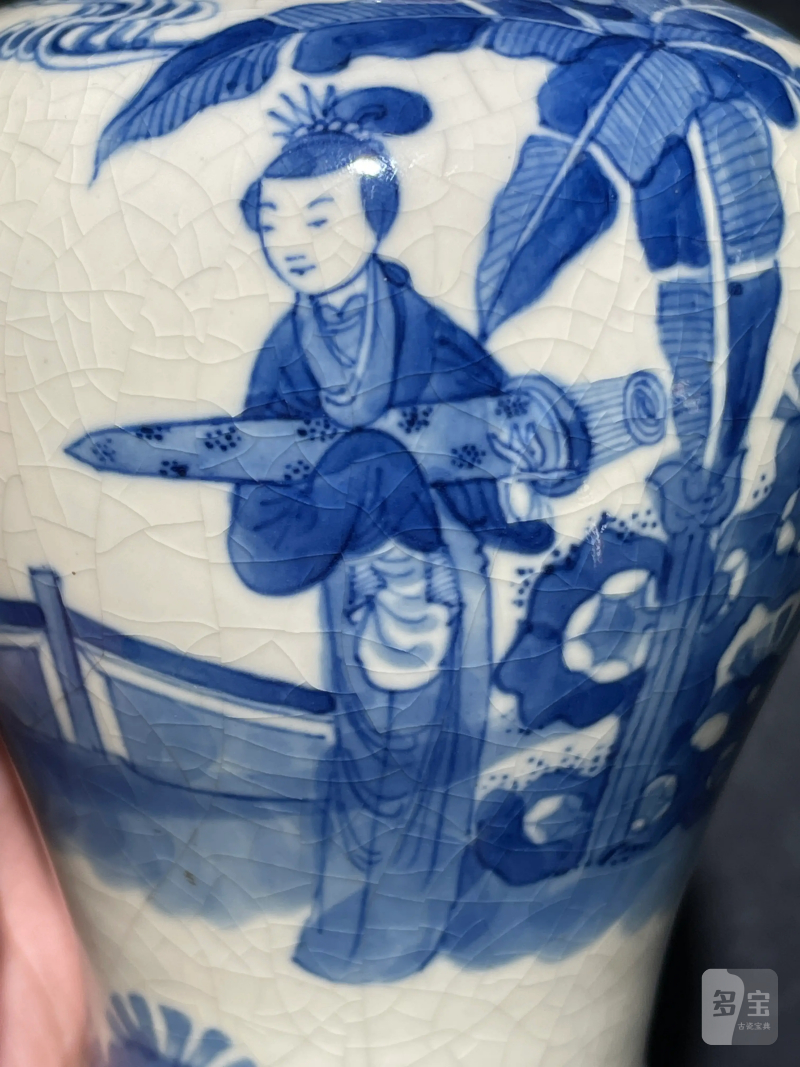 清晚期 浆胎青花折桂图梅瓶一对 - 图20